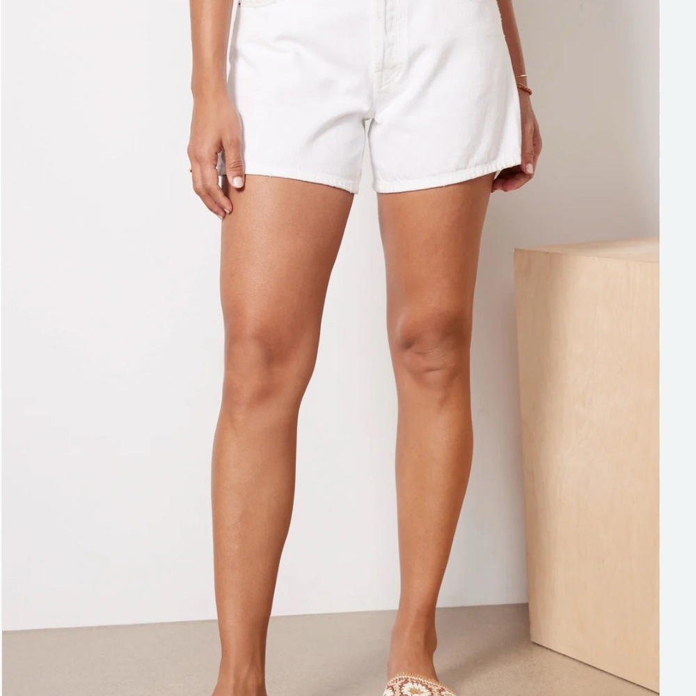 Agolde White Jean Shorts Relaxed Fit Mid-Thigh